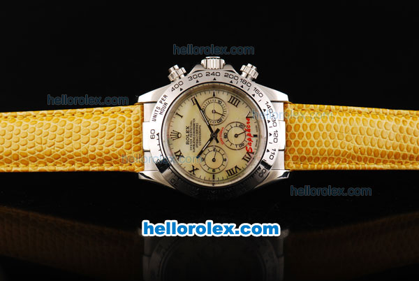 Rolex Daytona Automatic Movement MOP Dial with Roman Markers and Yellow Leather Strap - Click Image to Close